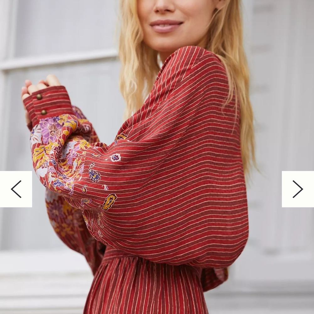Anthropologie Rust Red bolo Floral open back long sleeved Jumpsuit - Picture 4 of 11
